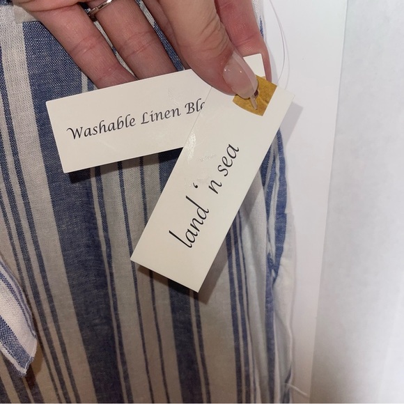 LAND ‘N SEA Blue and White Stripe Linen Blend Wide Leg Pants M NWT - Picture 8 of 8
